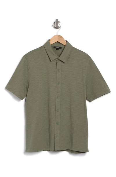 Shop Vince Slub Knit Short Sleeve Cotton Button-up Shirt In Echo Park