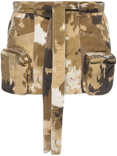 Shop Blumarine Camouflage Print Cargo Mini Skirt In Beige