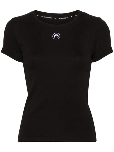 Shop Marine Serre Logo Organic Cotton T-shirt In Black