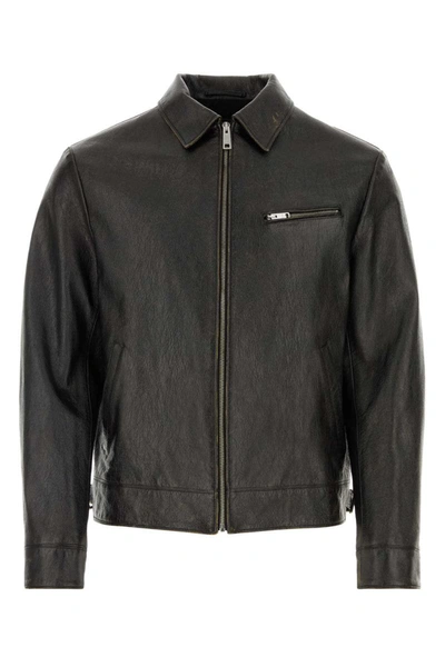 Shop Prada Leather Jackets In Black