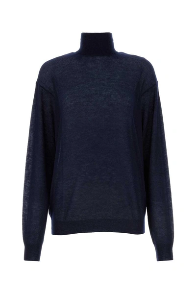 Prada Navy Blue Cashmere See-through Sweater In Blue