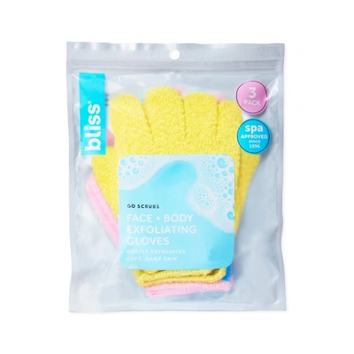 Shop Bliss World Store Go Scrubs Face + Body Exfoliating Gloves-pink/yellow/blue