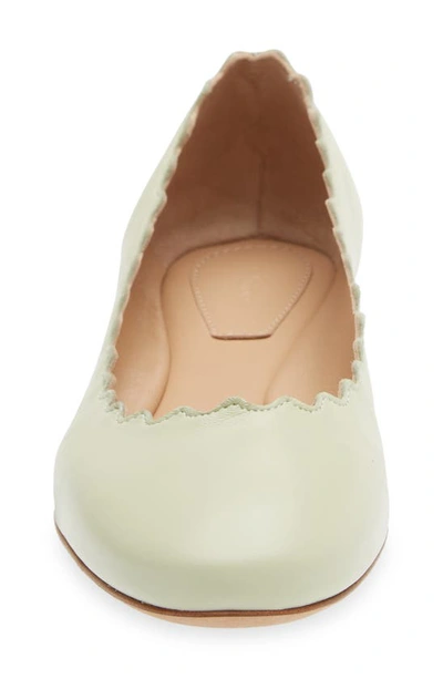 Shop Chloé Lauren Scalloped Ballet Flat In Hazy Green