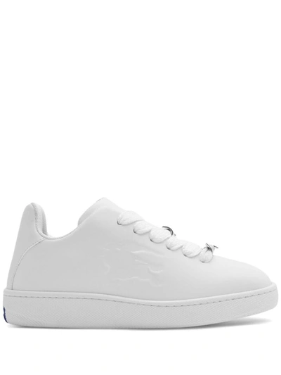 Shop Burberry Ekd Logo Leather Sneakers In White
