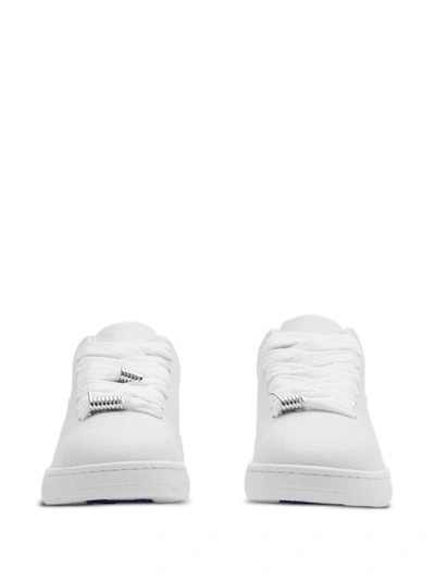 Shop Burberry Ekd Logo Leather Sneakers In White