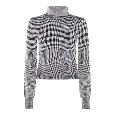 Burberry Houndstooth Wool-blend Turtleneck Sweater In Monochrome Ip Pttn