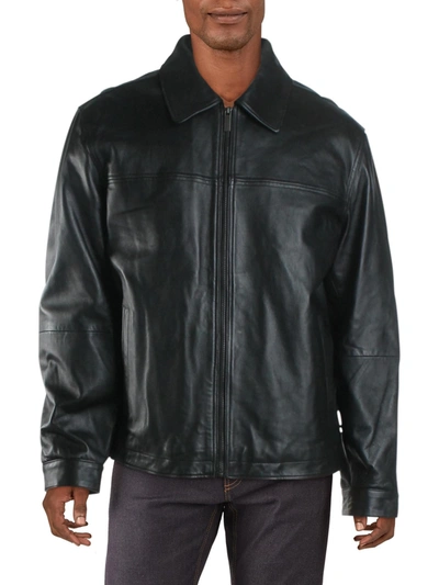 Shop Perry Ellis Portfolio Mens Winter Leather Jacket In Black