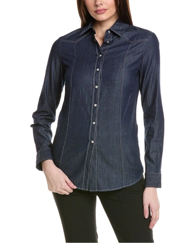 Shop Piazza Sempione Chambray Shirt In Blue
