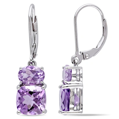 Shop Mimi & Max 5ct Tgw Amethyst And Rose De France Leverback Earrings In Sterling Silver In Purple