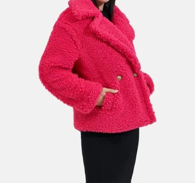 Shop Ugg Gertrude Short Teddy Coat In Cerise In Red