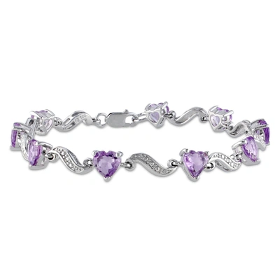 Shop Mimi & Max 6 1/3ct Tgw Amethyst And Diamond Accent Heart S-link Bracelet Sterling Silver - 7in In Purple