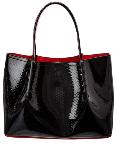 Shop Christian Louboutin Cabarock Small Embossed Patent Tote In Black