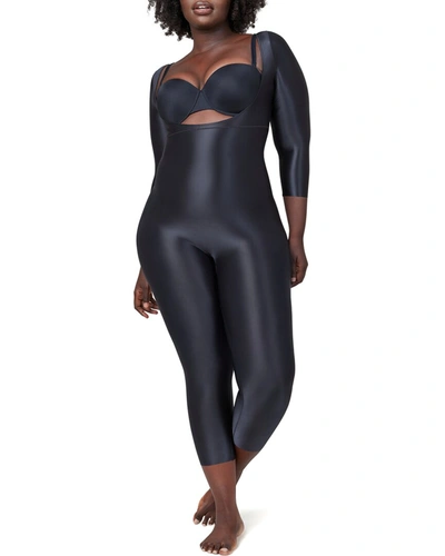 Shop Spanx 3/4-sleeve Catsuit In Black