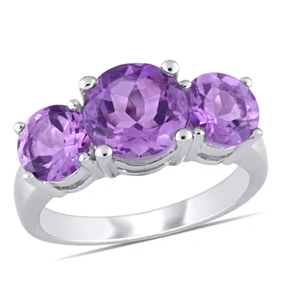 Shop Mimi & Max 3 3/8ct Tgw Amethyst 3-stone Ring In Sterling Silver In Purple
