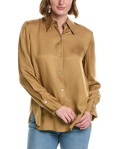 Shop Vince Easy Button-down Silk-blend Blouse In Brown