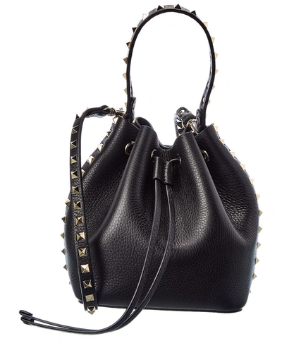 Shop Valentino Rockstud Grainy Leather Bucket Bag In Black