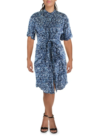 Shop Lauren Ralph Lauren Plus Womens Linen Printed Shirtdress In Blue