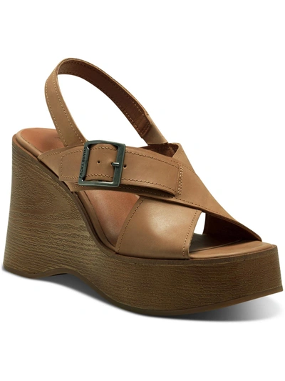 Shop Lucky Brand Delaynee Womens Leather Slingback Wedge Sandals In Multi