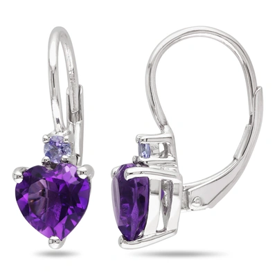 Shop Mimi & Max 2 5/8ct Tgw African Amethyst And Tanzanite Heart Leverback Earrings In Sterling Silver In Purple