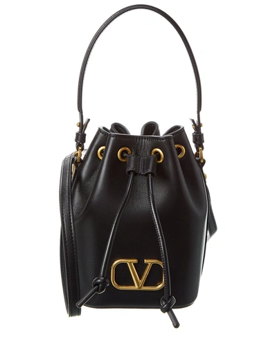 Shop Valentino Vlogo Signature Mini Leather Bucket Bag In Black