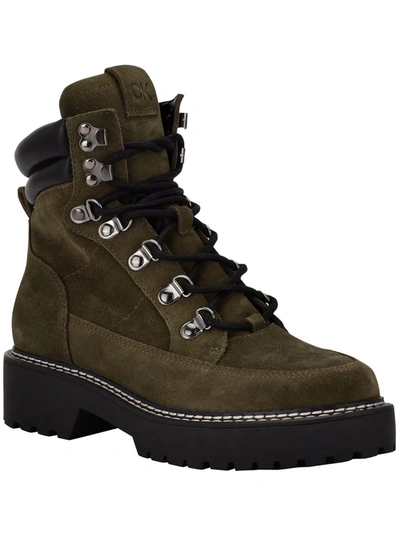 Shop Calvin Klein Shania Womens Suede Lace-up Combat & Lace-up Boots In Green