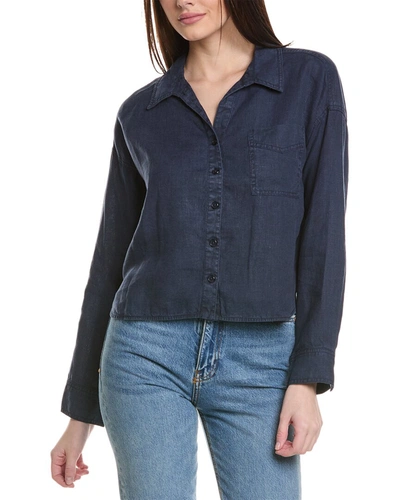 Shop Michael Stars Gracie Crop Button-down Linen Shirt In Blue