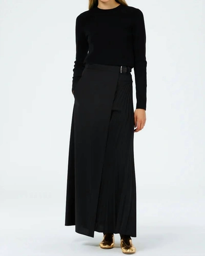 Shop Tibi Tropical Wool Pleated Leather Belt Maxi Skirt In Black