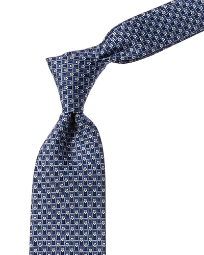 Shop Ferragamo Navy Football Silk Tie In Blue