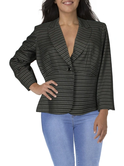 Shop Le Suit Plus Womens Knit Striped One-button Blazer In Multi