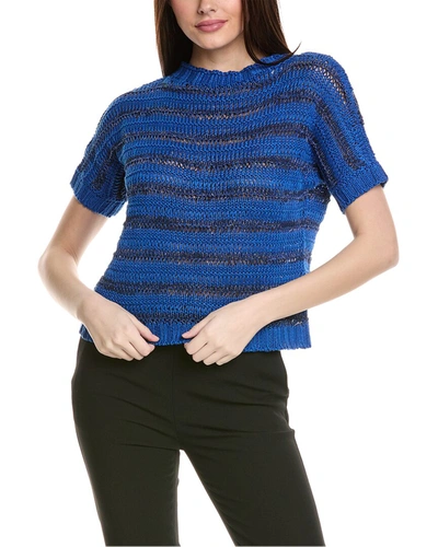 Shop Piazza Sempione Linen-blend Knit Top In Blue