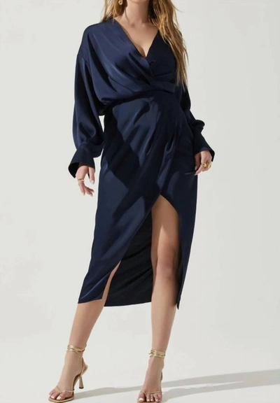 Shop Astr Sadyra Drop Shoulder Wrap Dress In Navy In Blue