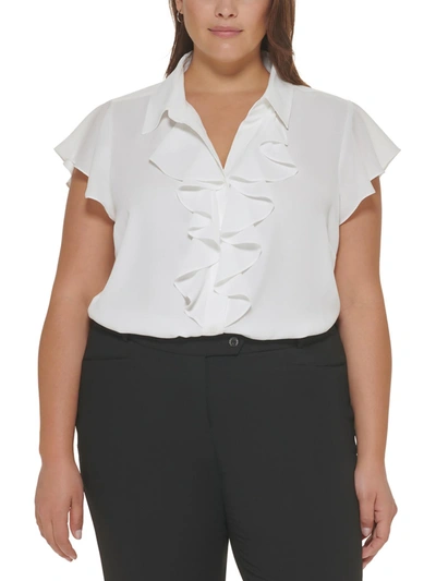 Shop Calvin Klein Plus Womens Chiffon Ruffled Blouse In White