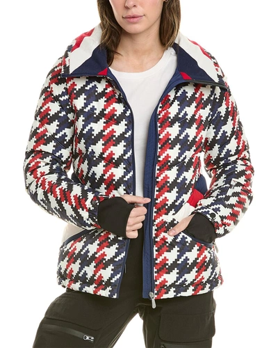 Shop Perfect Moment Houndstooth Ski Duvet Down Jacket In Blue