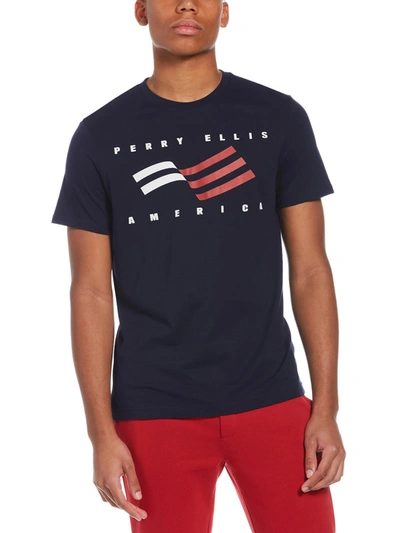 Shop Perry Ellis America Mens Cotton Graphic T-shirt In Blue