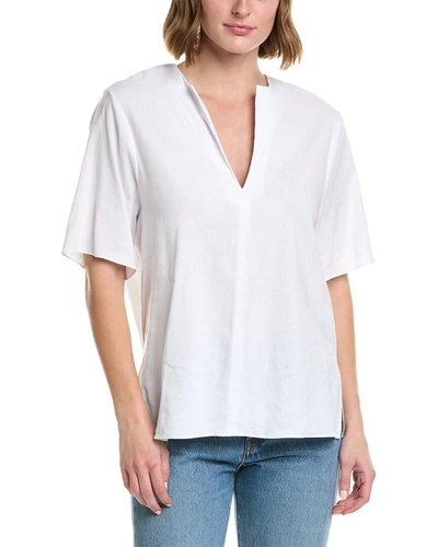 Shop Vince Easy Slit Neck Linen-blend Top In White