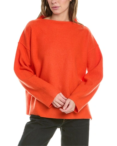 Shop Eileen Fisher Funnel Neck Box Wool Top In Orange