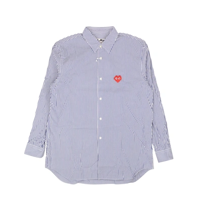 Shop Comme Des Garçons Play Blue Cotton Striped Button Down Shirt In Multi