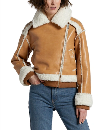 Shop Adroit Atelier Clayton Faux Shearling Vegan Leather Jacket In Camel In Brown