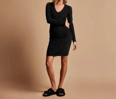 Shop James Perse Soft V-neck Stretch Velvet Dress In Black