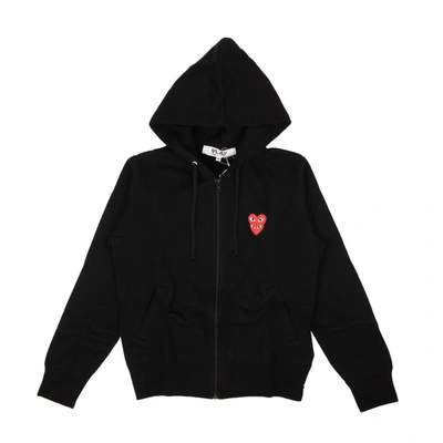 Shop Comme Des Garçons Play Black Double Red Heart Zip-up Hoodie In Multi