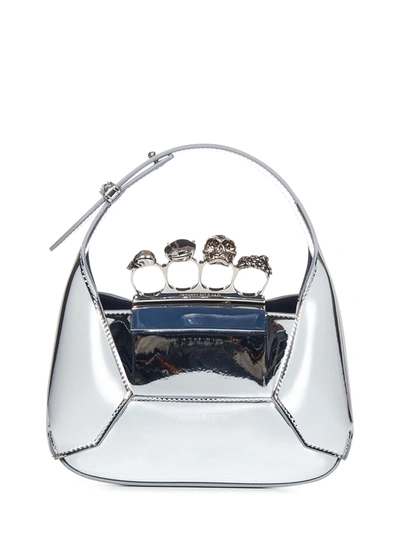 Shop Alexander Mcqueen The Jewelled Hobo Mini Handbag In Grigio