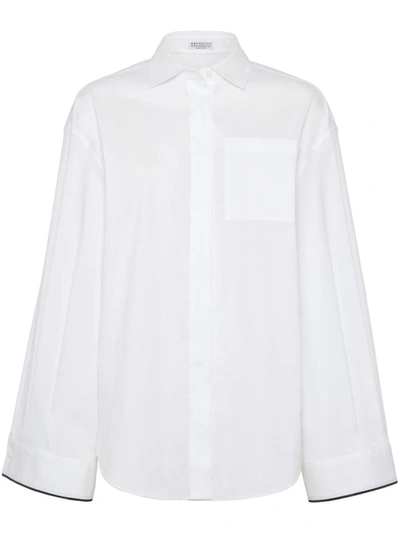 Shop Brunello Cucinelli Shiny Cuff Detail Cotton Shirt In White