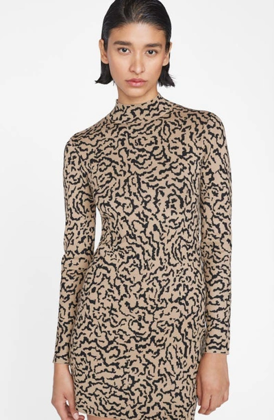 Shop Frame Abstract Print Jacquard Long Sleeve Sweater Mini Dress In Light Camel Multi