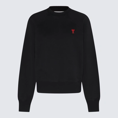 Shop Ami Alexandre Mattiussi Ami Paris Black And Red Cotton Blend Sweatshirt