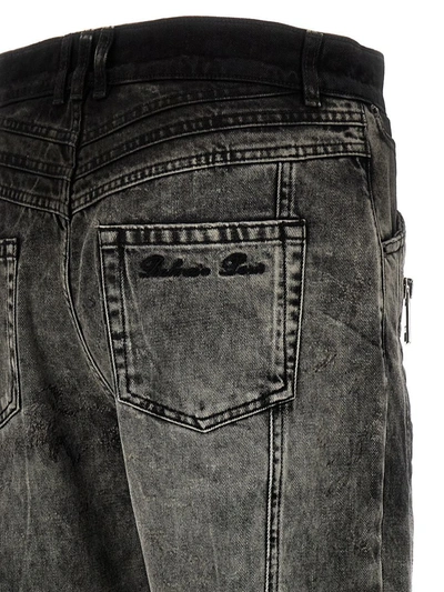 Shop Balmain 'bleached Motor Denim' Jeans In Gray