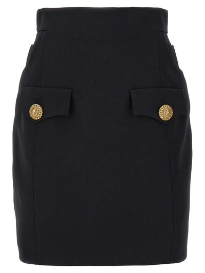 Shop Balmain Contrast Button Mini Skirt In Black