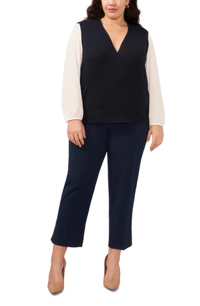 Shop Halogen Layered Mixed Media Sweater In Classic Navy