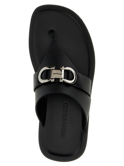 Shop Ferragamo 'gancini' Sandals In Black