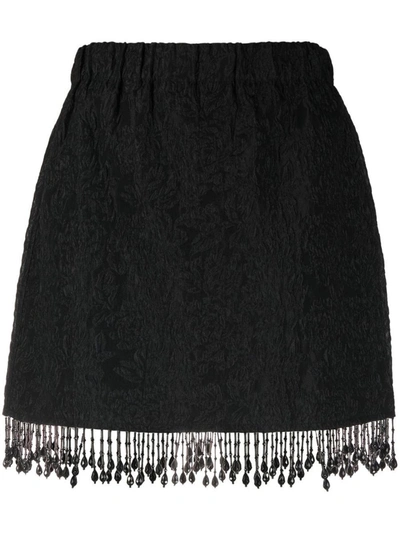 Shop Ganni Fringed Mini Skirt In Black