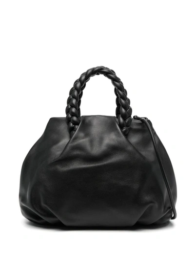 Shop Hereu Bombon Medium Plaited-handle Leather Handbag In Black